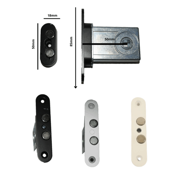 Serratura infilare magnetica regispengente Q8 frontale Tondo mm.18x85 entrata 50 varie finiture | Saletta